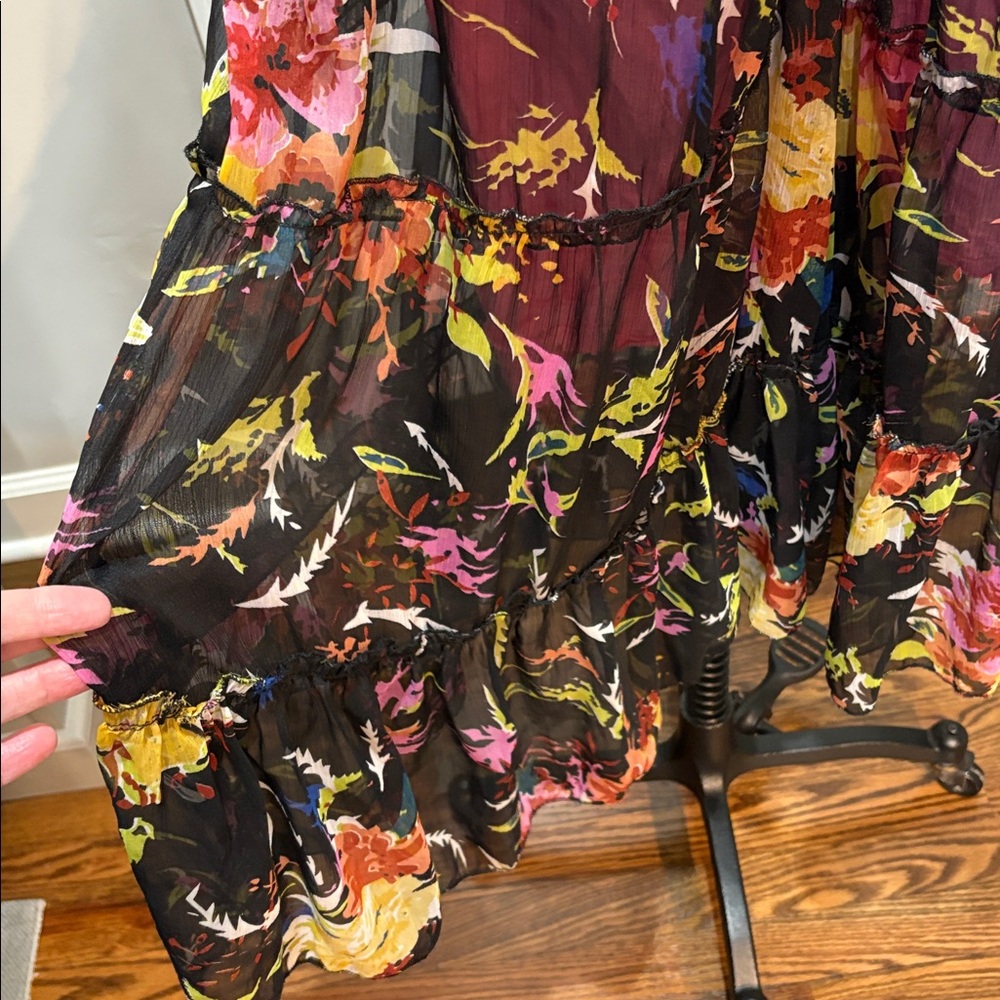 Earthbound sz  L elastic waist floral tiered ruffled flowy cropped pants - Picture 5 of 9